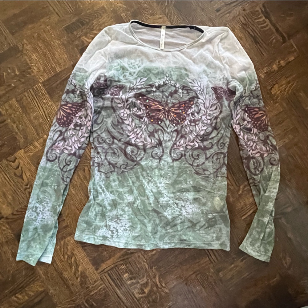 Vintage Y2K S-Twelve Butterfly Graphic Mesh Long Sleeve - Size S/M